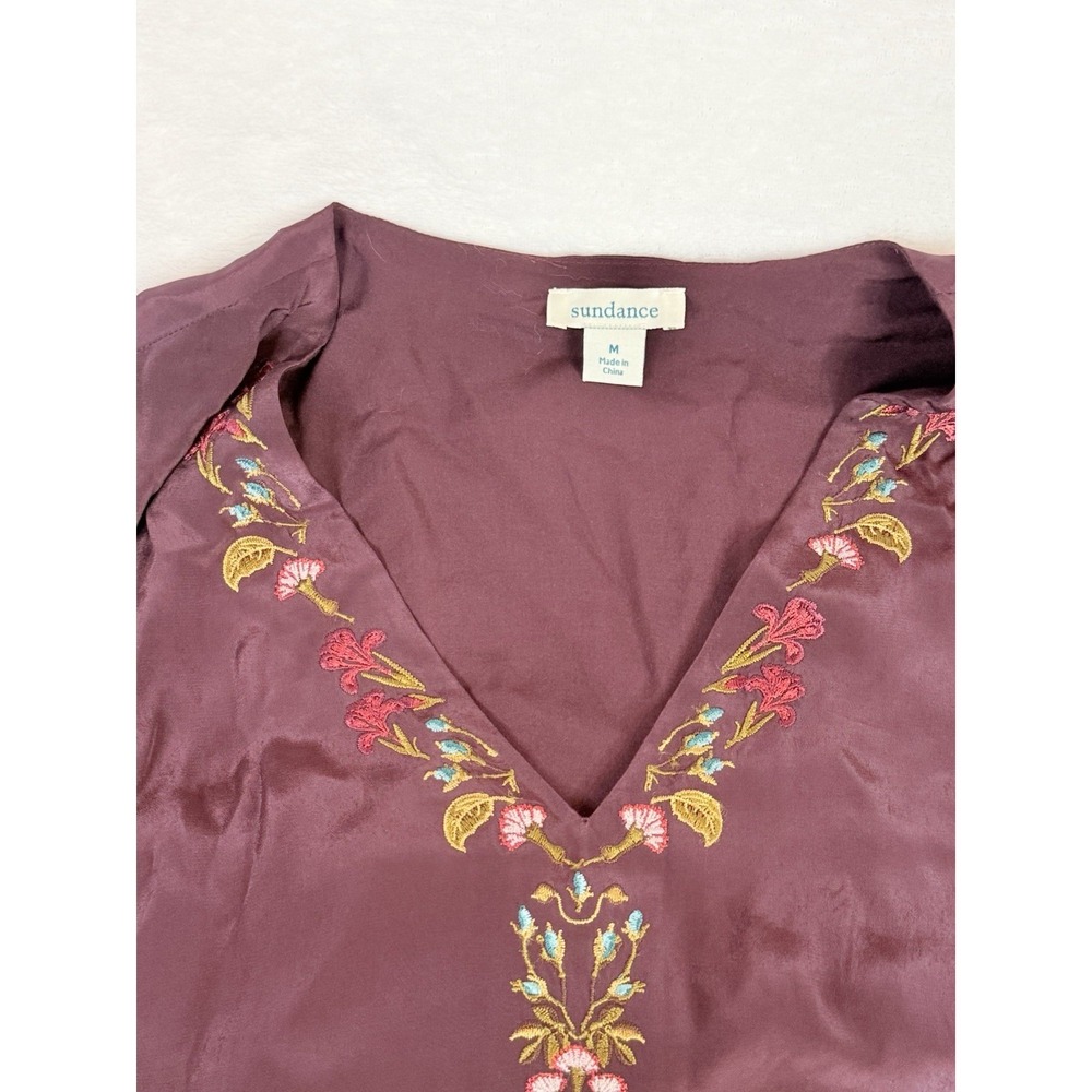 Sundance Embroidered Boho Blouse Plum Floral Viscose Top M Tunic Peasant - Picture 6 of 9